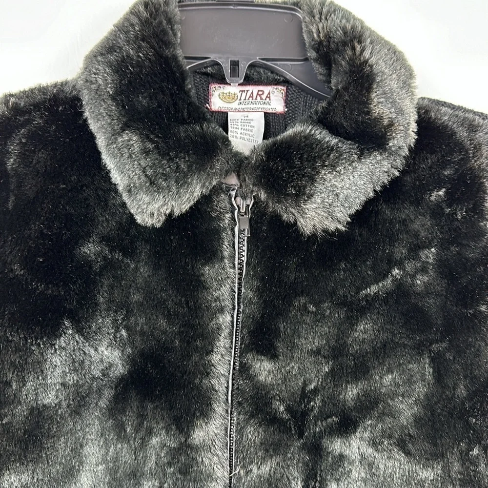 Tiara International Fur Knit Full Zip Cropped Jacket, M